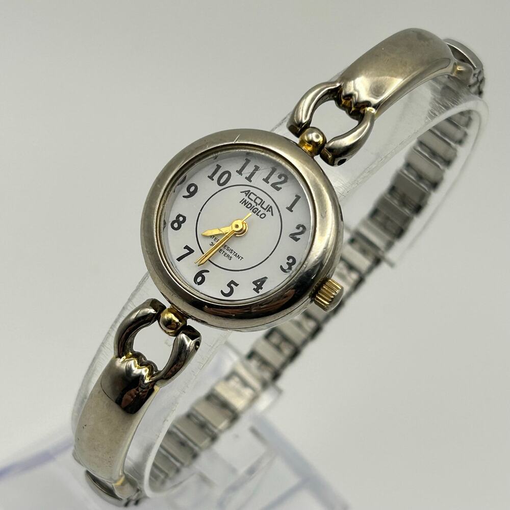 Vintage Acqua by Timex Indiglo Silver-tone Women’s Watch Working New Battery